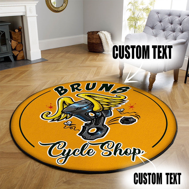 Personalized Hot Rod Cycle Shop Garage Round Mat Round Floor Mat Room Rugs Carpet Outdoor Rug Washable Rugs
