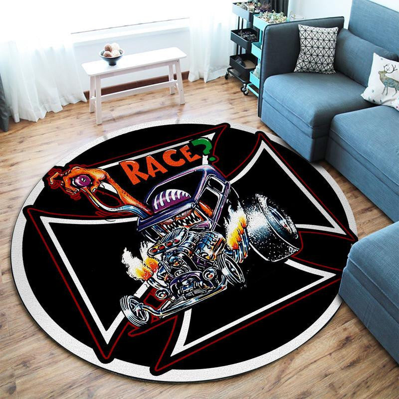 Rat Fink Hot Rod Garage Round Mat Round Floor Mat Room Rugs Carpet Outdoor Rug Washable Rugs