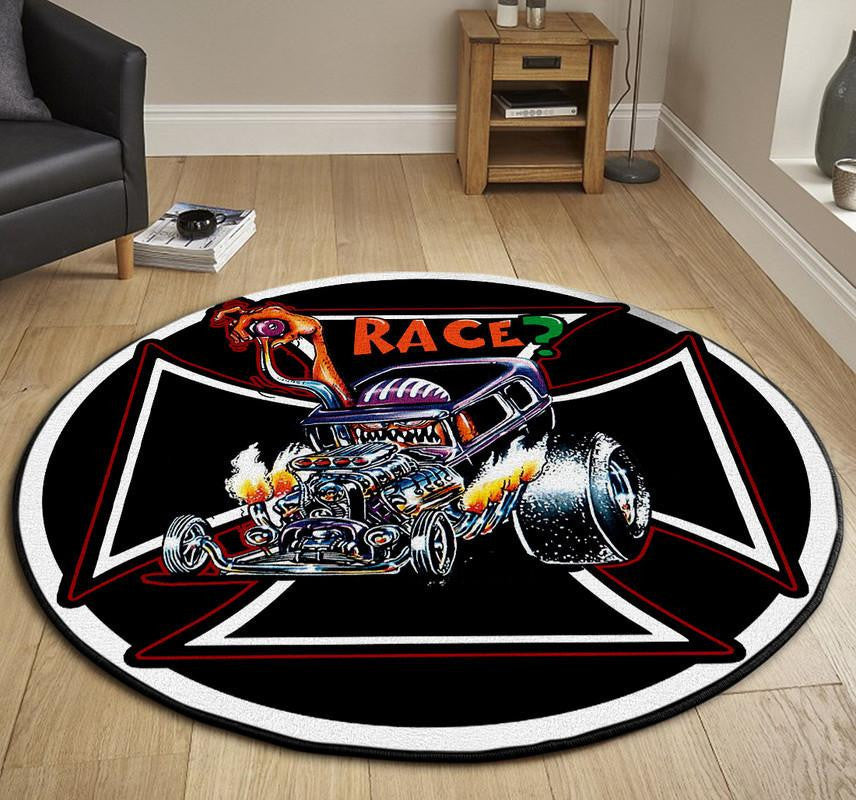 Rat Fink Hot Rod Garage Round Mat Round Floor Mat Room Rugs Carpet Outdoor Rug Washable Rugs