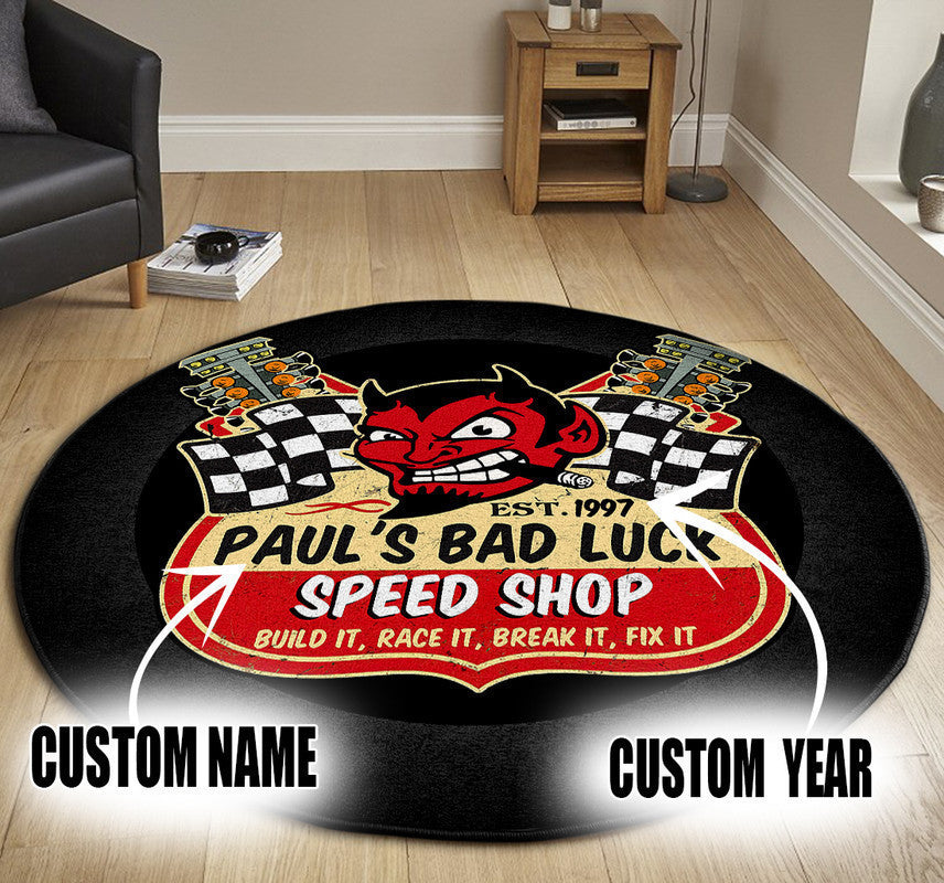 Personalized Devil Garage Hot Rod Round Mat