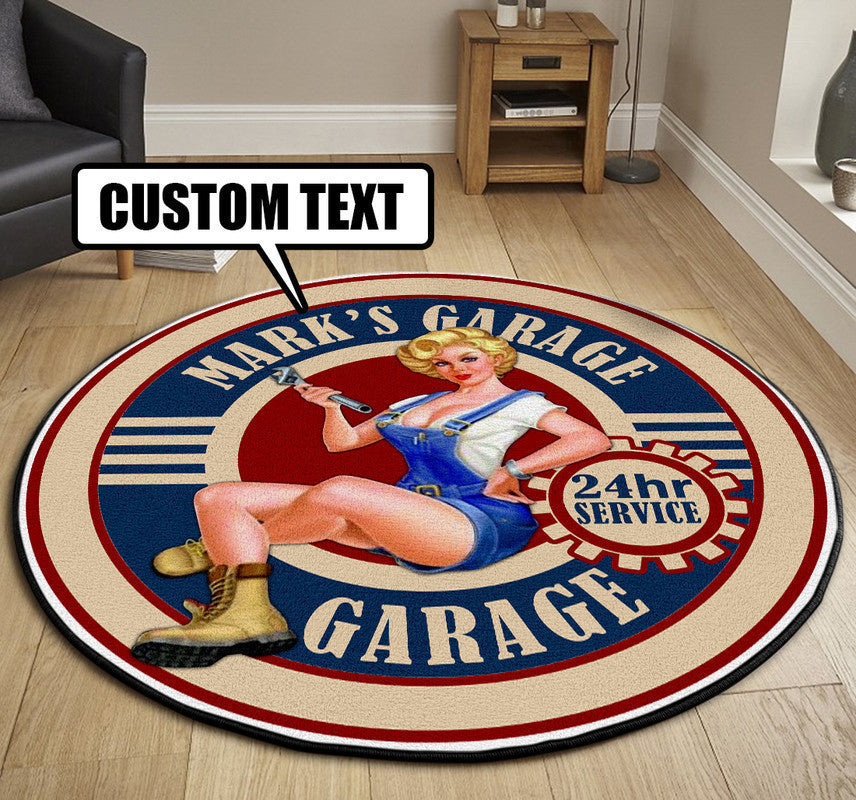 Personalized Hot Rod Garage Round Mat Round Floor Mat Room Rugs Carpet Outdoor Rug Washable Rugs