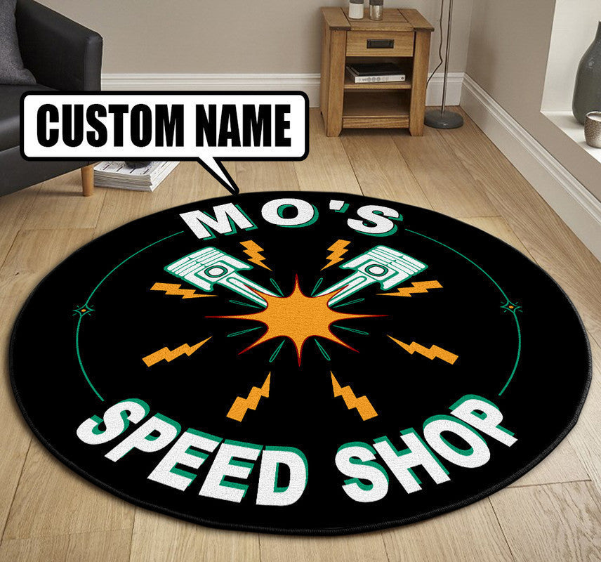 Personalized Speed Shop Hot Rod Round Mat Round Floor Mat Room Rugs Carpet Outdoor Rug Washable Rugs