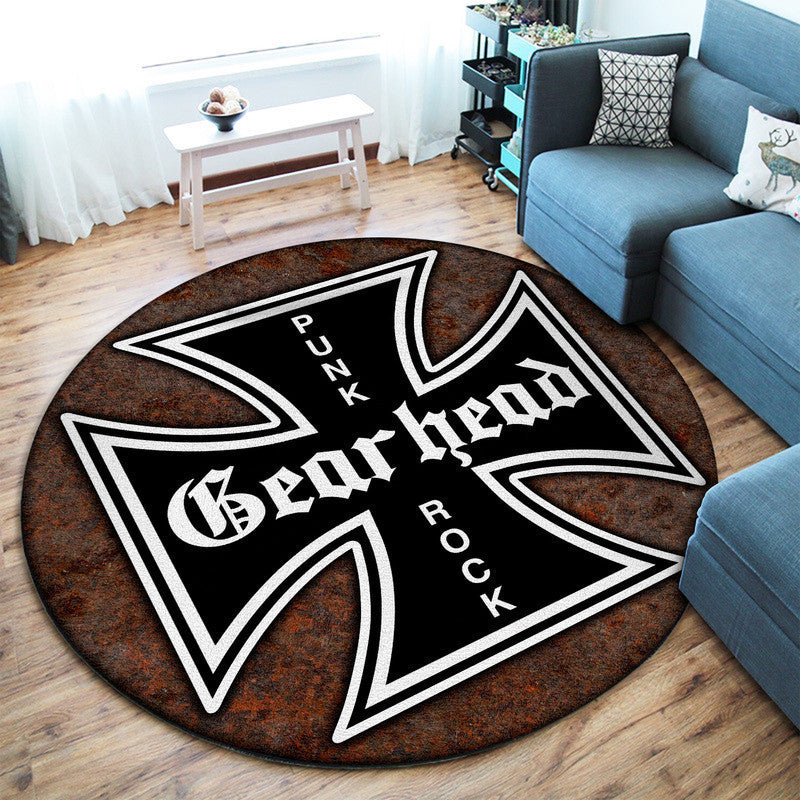 Hot Rods Garage Punk Rock Iron Cross Round Mat Round Floor Mat Room Rugs Carpet Outdoor Rug Washable Rugs