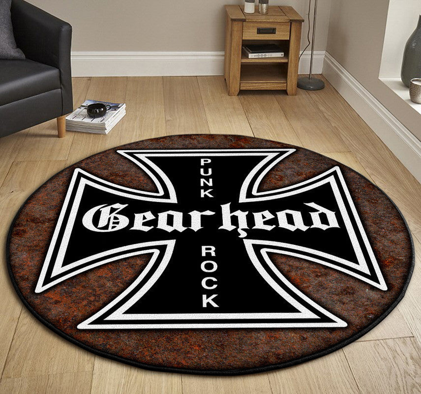 Hot Rods Garage Punk Rock Iron Cross Round Mat Round Floor Mat Room Rugs Carpet Outdoor Rug Washable Rugs