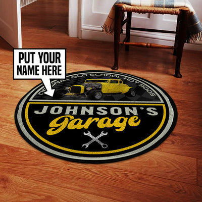 Personalize Hot Rod Garage Round Mat 05260 Living Room Rugs, Bedroom Rugs, Kitchen Rugs