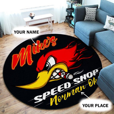 Personalized Hot Rod Garage Speed Shop Round Mat Round Floor Mat Room Rugs Carpet Outdoor Rug Washable Rugs