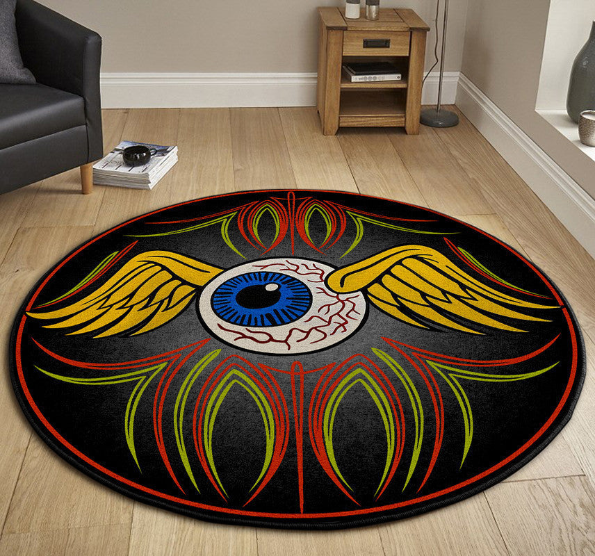 Hot Rod Eye Ball Pinstripe Round Mat Round Floor Mat Room Rugs Carpet Outdoor Rug Washable Rugs