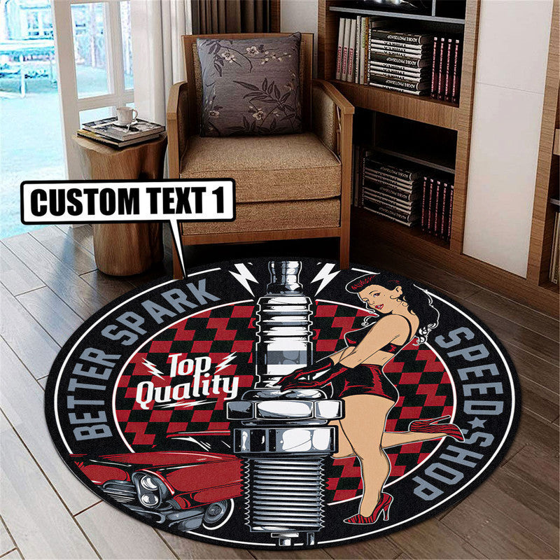 Personalized Speed Shop Hot Rod Round Mat Round Floor Mat Room Rugs Carpet Outdoor Rug Washable Rugs