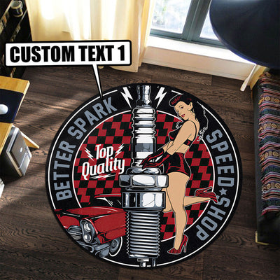 Personalized Speed Shop Hot Rod Round Mat Round Floor Mat Room Rugs Carpet Outdoor Rug Washable Rugs