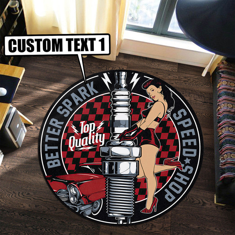 Personalized Speed Shop Hot Rod Round Mat Round Floor Mat Room Rugs Carpet Outdoor Rug Washable Rugs