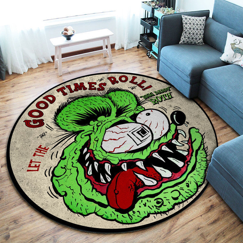 Let The Good Times Roll Hot Rod Round Mat Round Floor Mat Room Rugs Carpet Outdoor Rug Washable Rugs