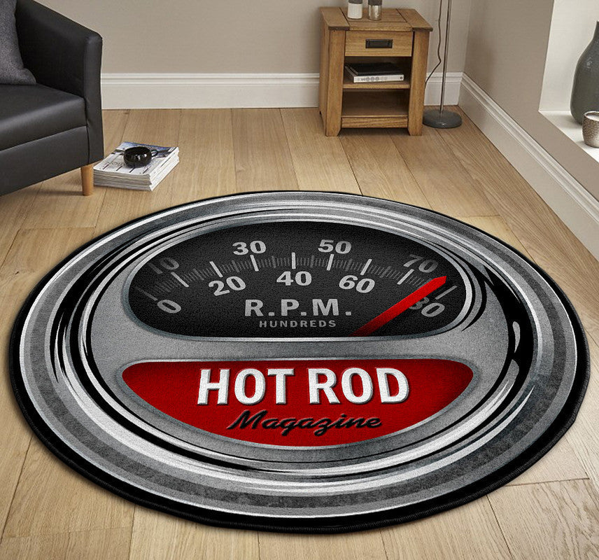 Retro Hot Rod Tach Round Mat Round Floor Mat Room Rugs Carpet Outdoor Rug Washable Rugs