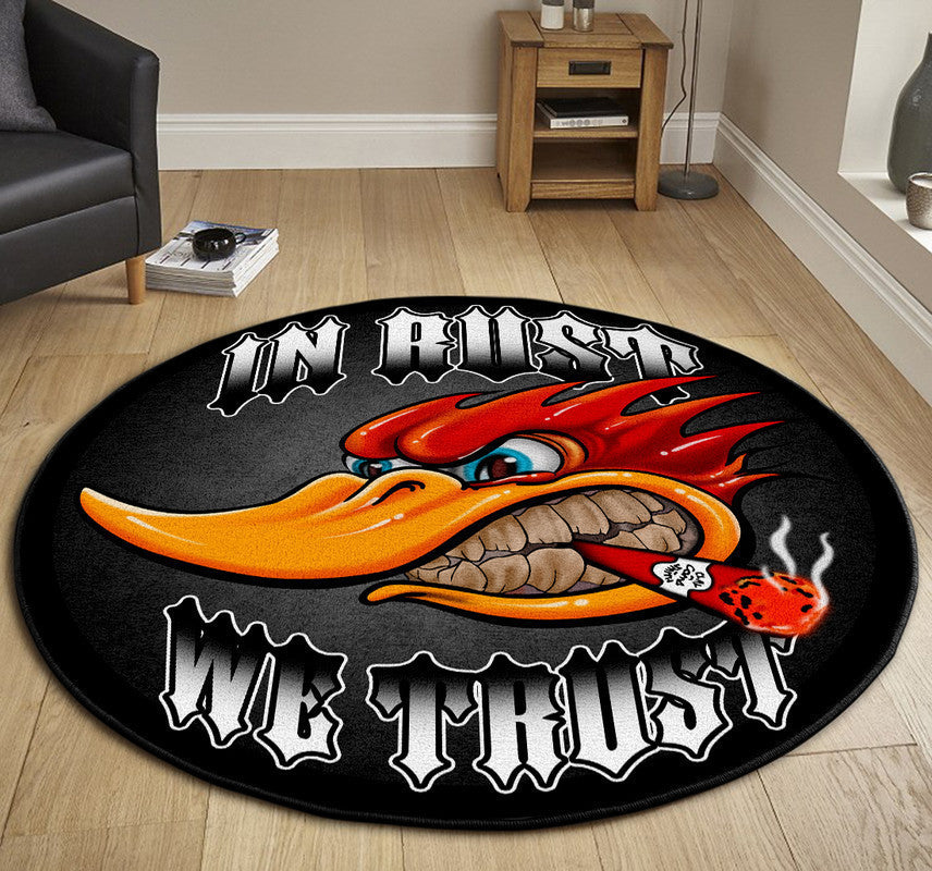 In Rust We Trust Hot Rod Round Mat Round Floor Mat Room Rugs Carpet Outdoor Rug Washable Rugs