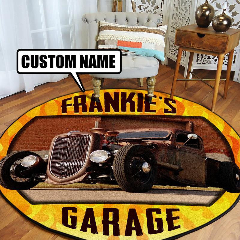 Personalized Hot Rod Garage Round Mat Round Floor Mat Room Rugs Carpet Outdoor Rug Washable Rugs