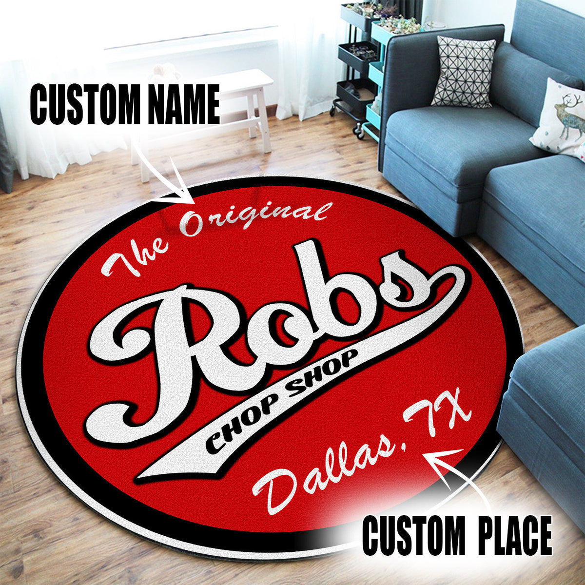Personalized Chop Shop Hot Rod Round Mat Round Floor Mat Room Rugs Carpet Outdoor Rug Washable Rugs