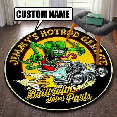 Personalized Hot Rod Garage Build With Stolen Parts Round Mat Round Floor Mat Room Rugs Carpet Outdoor Rug Washable Rugs