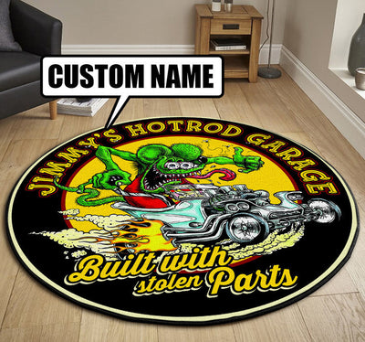 Personalized Hot Rod Garage Build With Stolen Parts Round Mat Round Floor Mat Room Rugs Carpet Outdoor Rug Washable Rugs