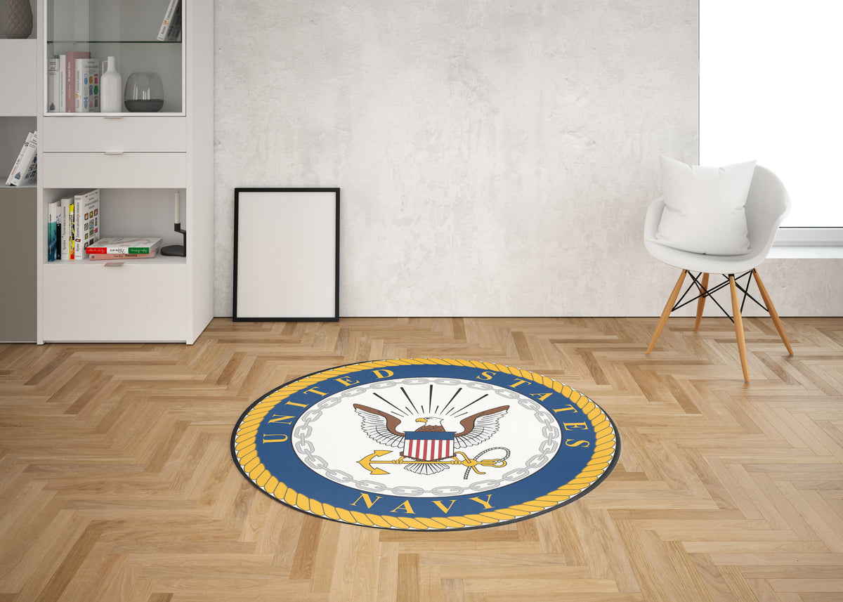 United States Navy Washable Outdoor Round Rug for Room