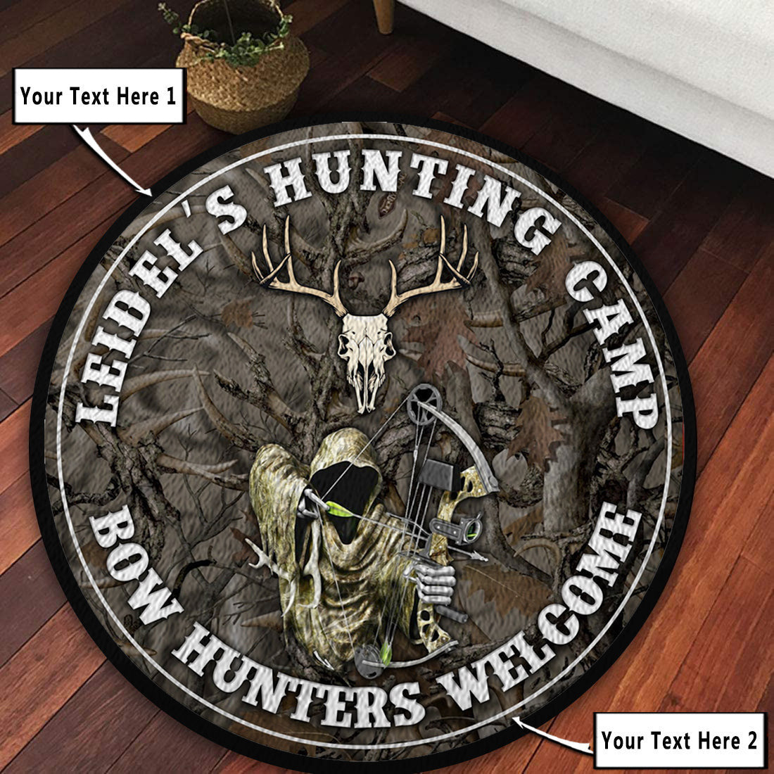 Personalized Bow Hunting Camp Round Rug, Round Mat Circle Rug