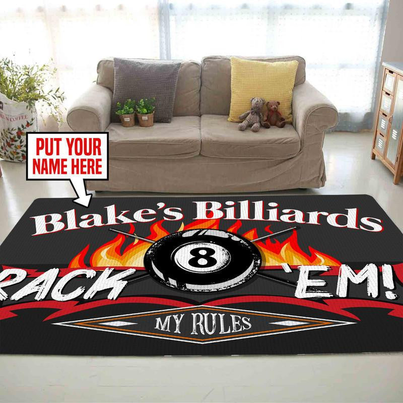 Personalized Rack 'Em Billiards Area Rug Carpet Vintage Home Decor Gift Idea
