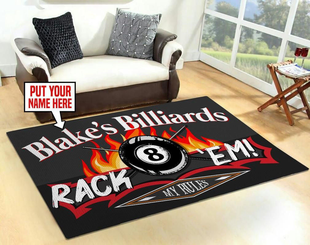 Personalized Rack 'Em Billiards Area Rug Carpet Vintage Home Decor Gift Idea