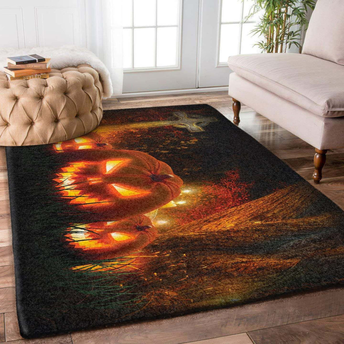 Scary Halloween Witch Field Zoombie Bats Area Rug Carpet Vintage Home Decor Gift Ideagable halloween signs decorations Area Rug Carpet Vintage Home Decor Gift Idea Carpet