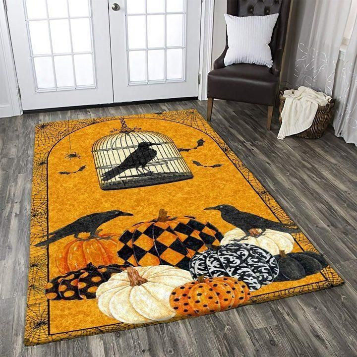 Halloween Pumpkin Holder with Ravens Area Rug Carpet Vintage Home Decor Gift Idea Carpet