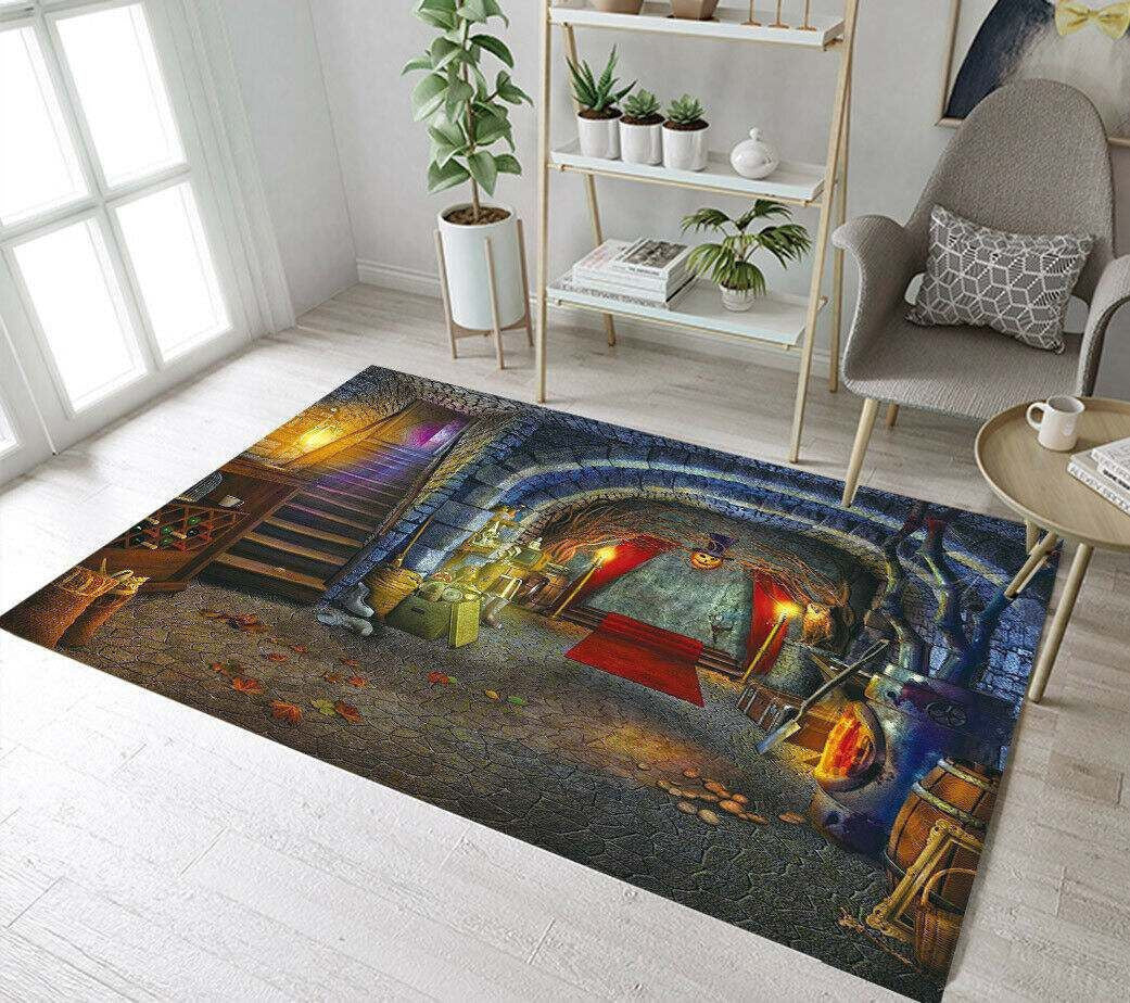 Happy Halloween Witch House Area Rug Carpet Vintage Home Decor Gift Idea Carpet