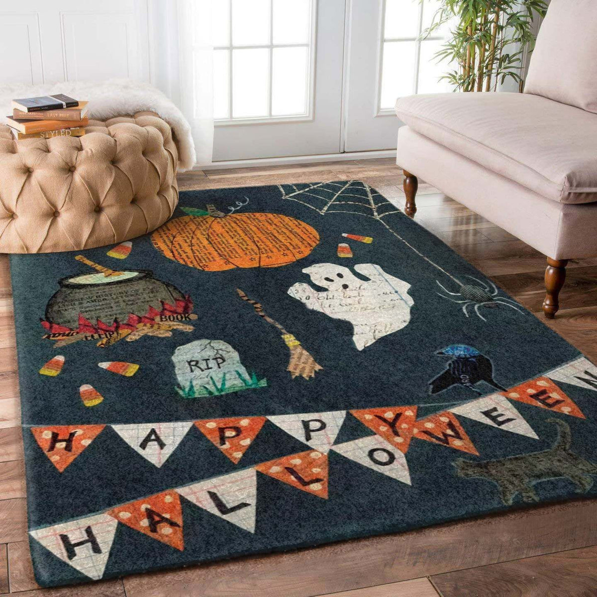 Halloween Ghost Broom Happy Halloween party Area Rug Carpet Vintage Home Decor Gift Idea Carpet