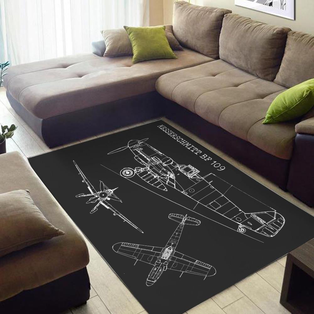Messerschmitt Bf 109 Pilot Aviation Knowledge Area Rug Home Decor