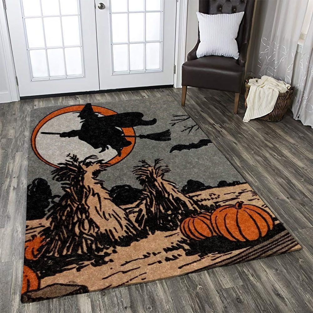 Halloween Witch with broom night pumpkin party Area Rug Carpet Vintage Home Decor Gift Idea Carpet