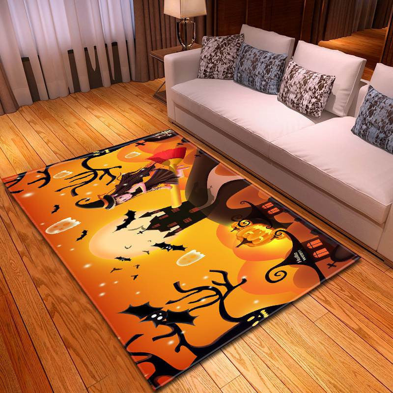 Halloween Beautiful Witch On The Magic Broom Under Full Moon Carpet Living Room Area Rug Carpet Vintage Home Decor Gift Ideas
