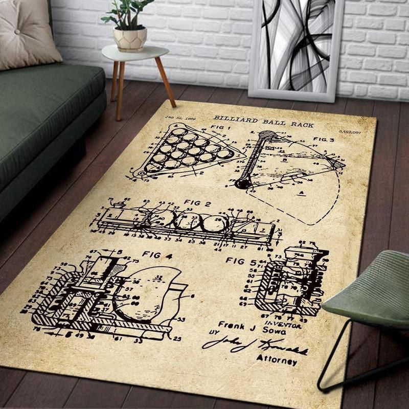1969 Billiard Ball Rack Patent Area Rug Carpet Vintage Home Decor Gift Idea