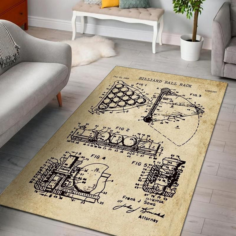 1969 Billiard Ball Rack Patent Area Rug Carpet Vintage Home Decor Gift Idea