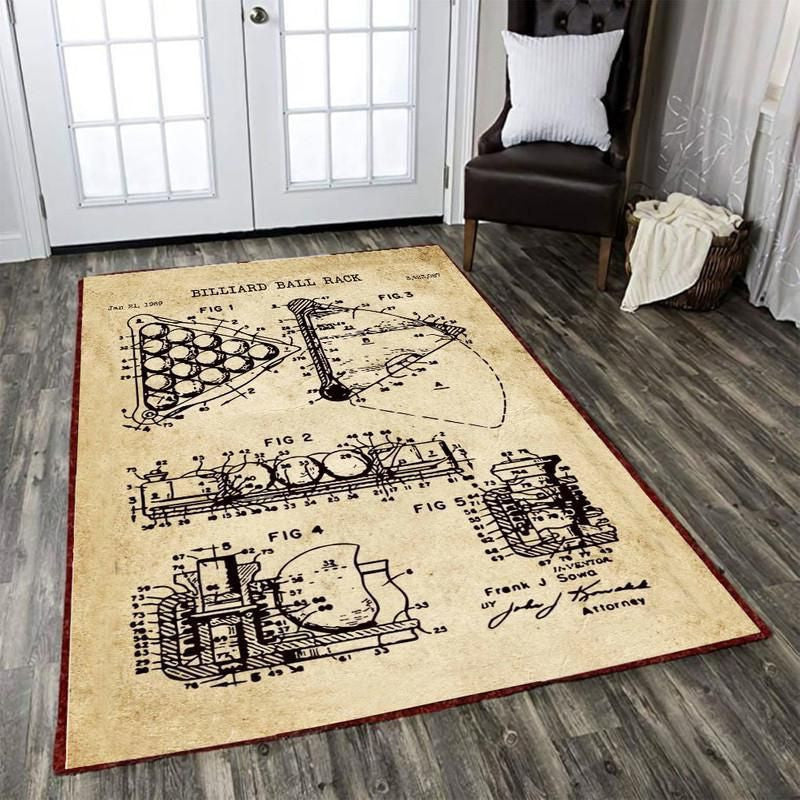 1969 Billiard Ball Rack Patent Area Rug Carpet Vintage Home Decor Gift Idea