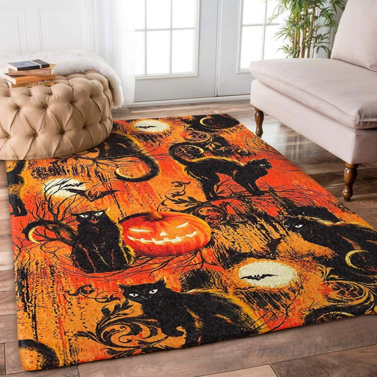 Halloween Black Cat Love Pumpkin Area Rug Carpet Vintage Home Decor Gift Idea Carpet