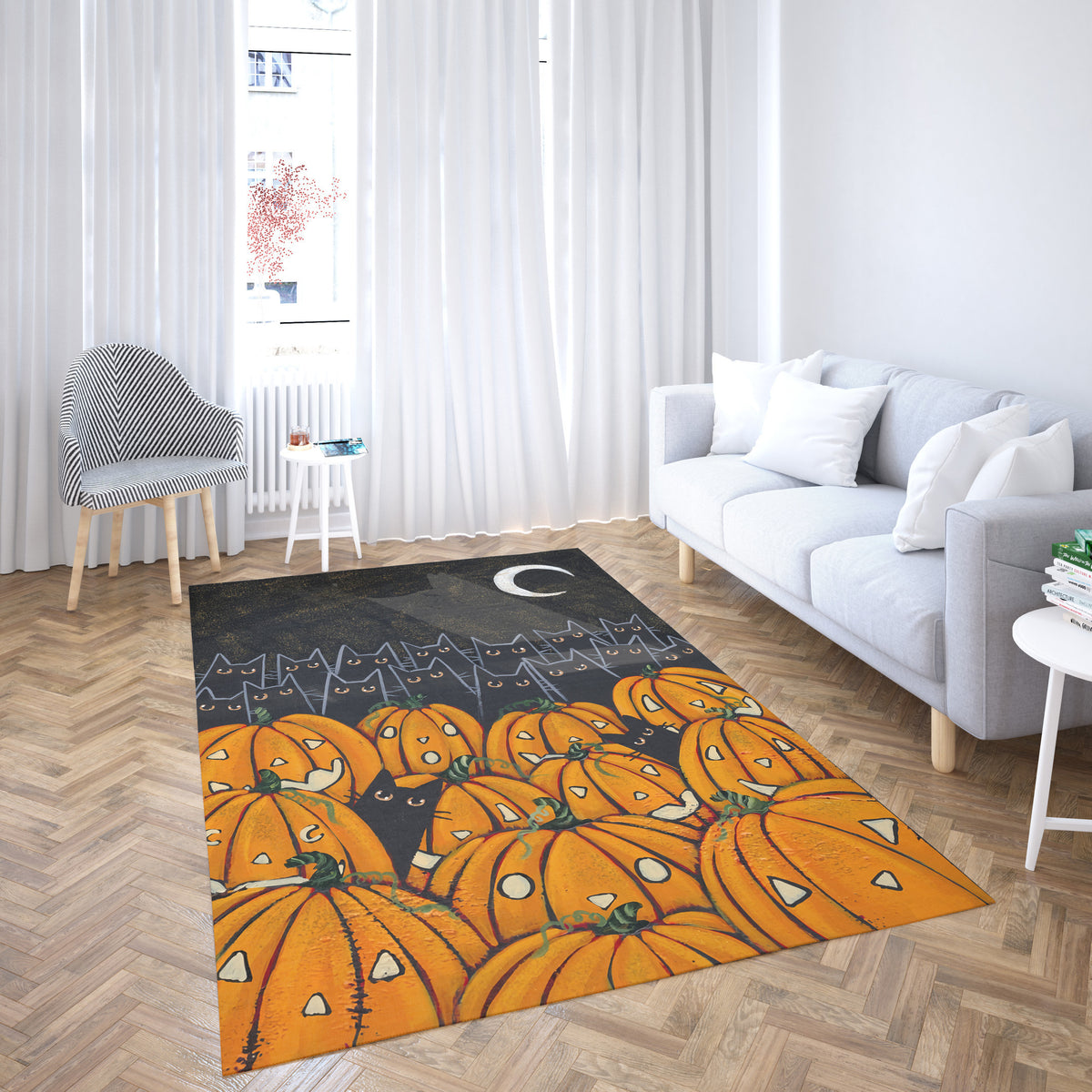 Halloween Cool Cat Kitten Love Pumpkin Area Rug Carpet Vintage Home Decor Gift Idea Carpet 2