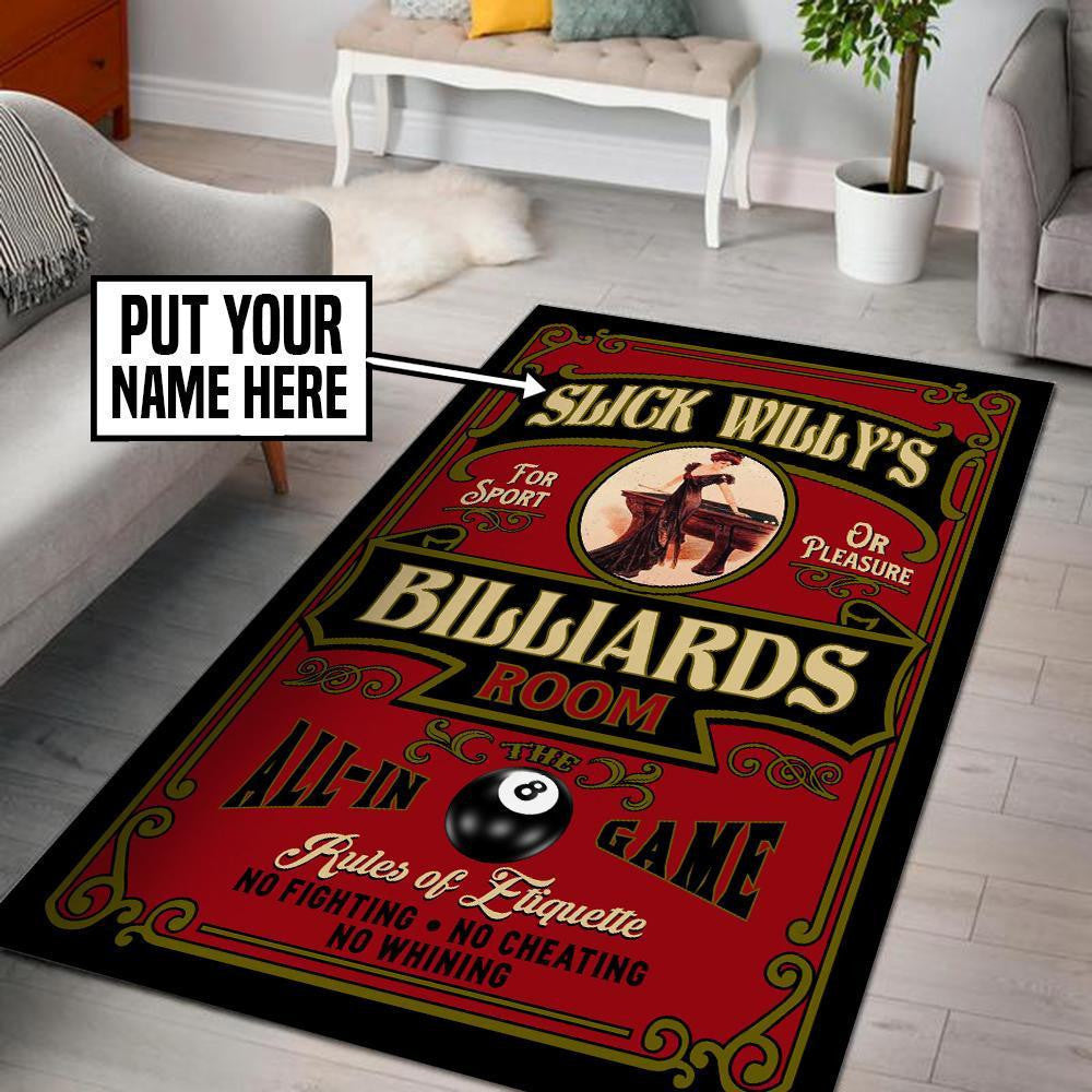 Personalized Billiards Pool Room Area Rug Carpet Vintage Home Decor Gift Idea