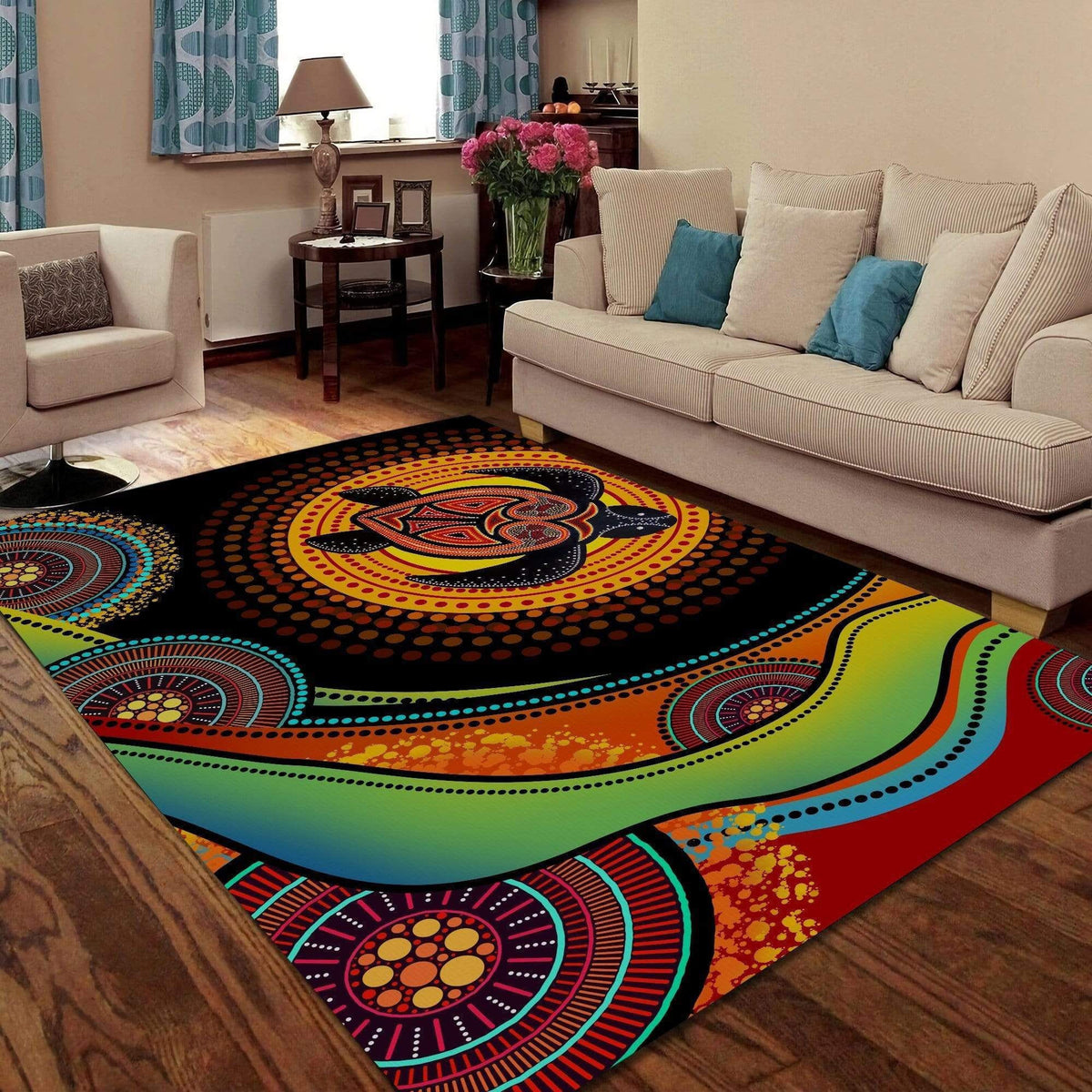 Aboriginal Turtle Rectangle Rug Carpet Washable Rugs