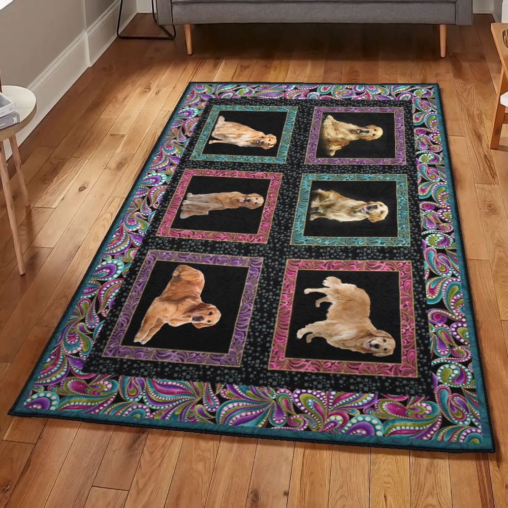 Golden Retriever Carpets Golden Retriever On Love Rug Rectangle Rugs Washable Area Rug Non-Slip Carpet For Living Room Bedroom