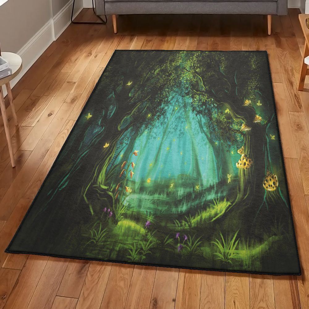 Forest Landscape Carpet Forest Night Rug Rectangle Rugs Washable Area Rug Non-Slip Carpet For Living Room Bedroom