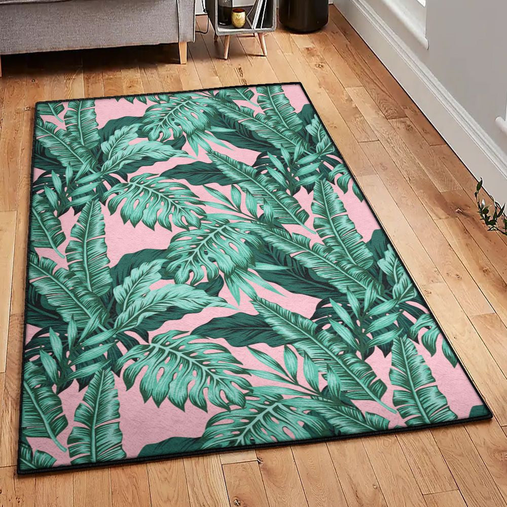 Aloha Kitchen Rugs Palm Leaves Floral Tropical Hawaiian Rug Rectangle Rugs Washable Area Rug Non-Slip Carpet For Living Room Bedroom