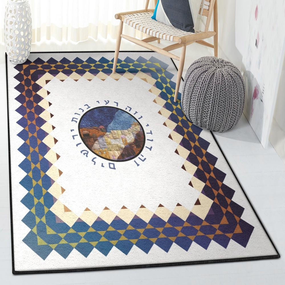 Jewish Art Large Jewish Rug Rectangle Rugs Washable Area Rug Non-Slip Carpet For Living Room Bedroom