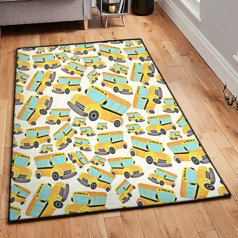 Gift For Bus Driver Art Deco Rug School Bus Rug Rectangle Rugs Washable Area Rug Non-Slip Carpet For Living Room Bedroom