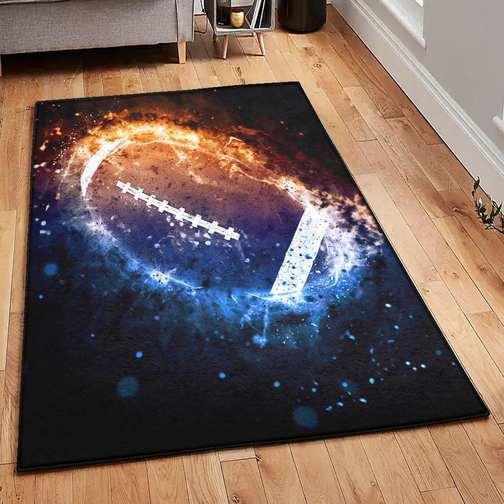 American Football Positions Kitchen Rugs American Football Ball On Fire On Dark Rug Rectangle Rugs Washable Area Rug Non-Slip Carpet For Living Room Bedroom