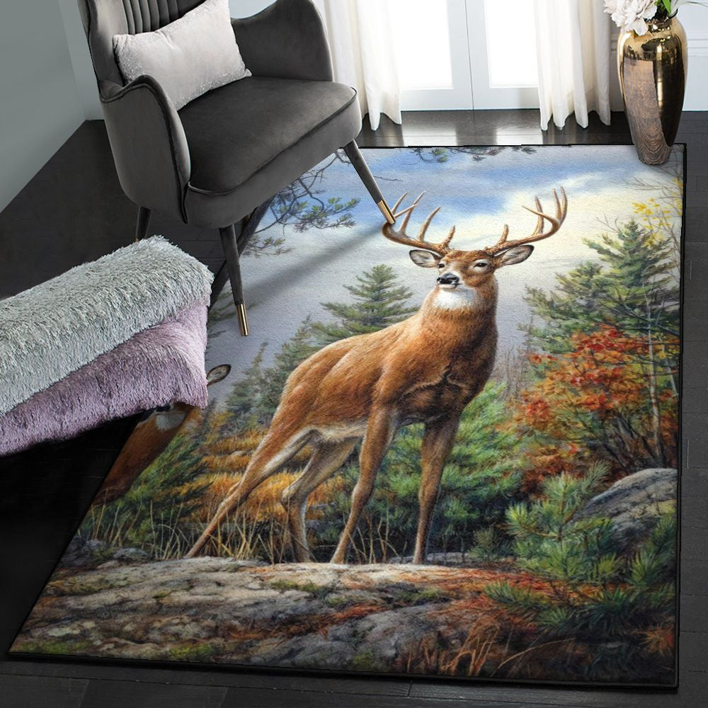 Deer Hunting Deer Hunting Picture Painting Rug Rectangle Rugs Washable Area Rug Non-Slip Carpet For Living Room Bedroom