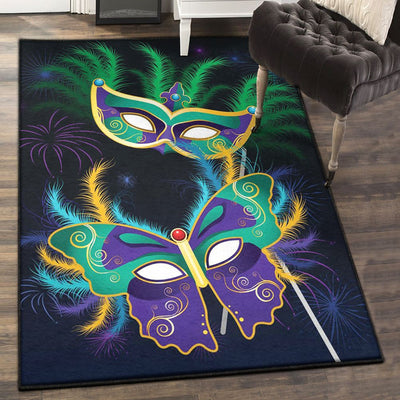 Mardi Gras Fan Kitchen Rugs Mardi Gras Rug Rectangle Rugs Washable Area Rug Non-Slip Carpet For Living Room Bedroom