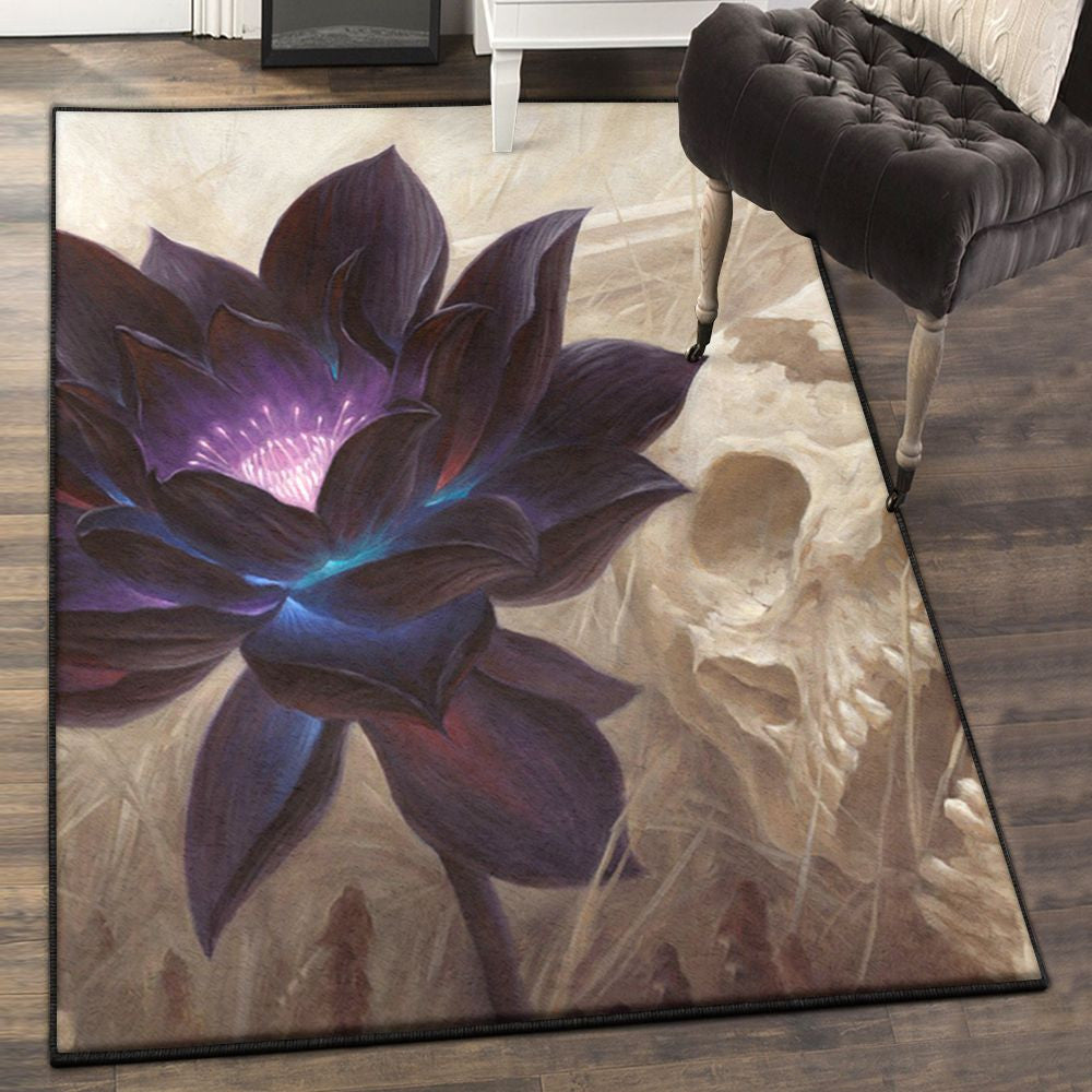 Black Large Black Lotus And Skull Rug Rectangle Rugs Washable Area Rug Non-Slip Carpet For Living Room Bedroom