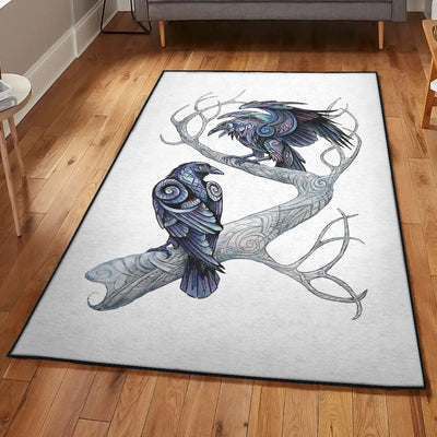 Crow Modern Rugs Huginn And Muninn Viking Raven Rug Rectangle Rugs Washable Area Rug Non-Slip Carpet For Living Room Bedroom