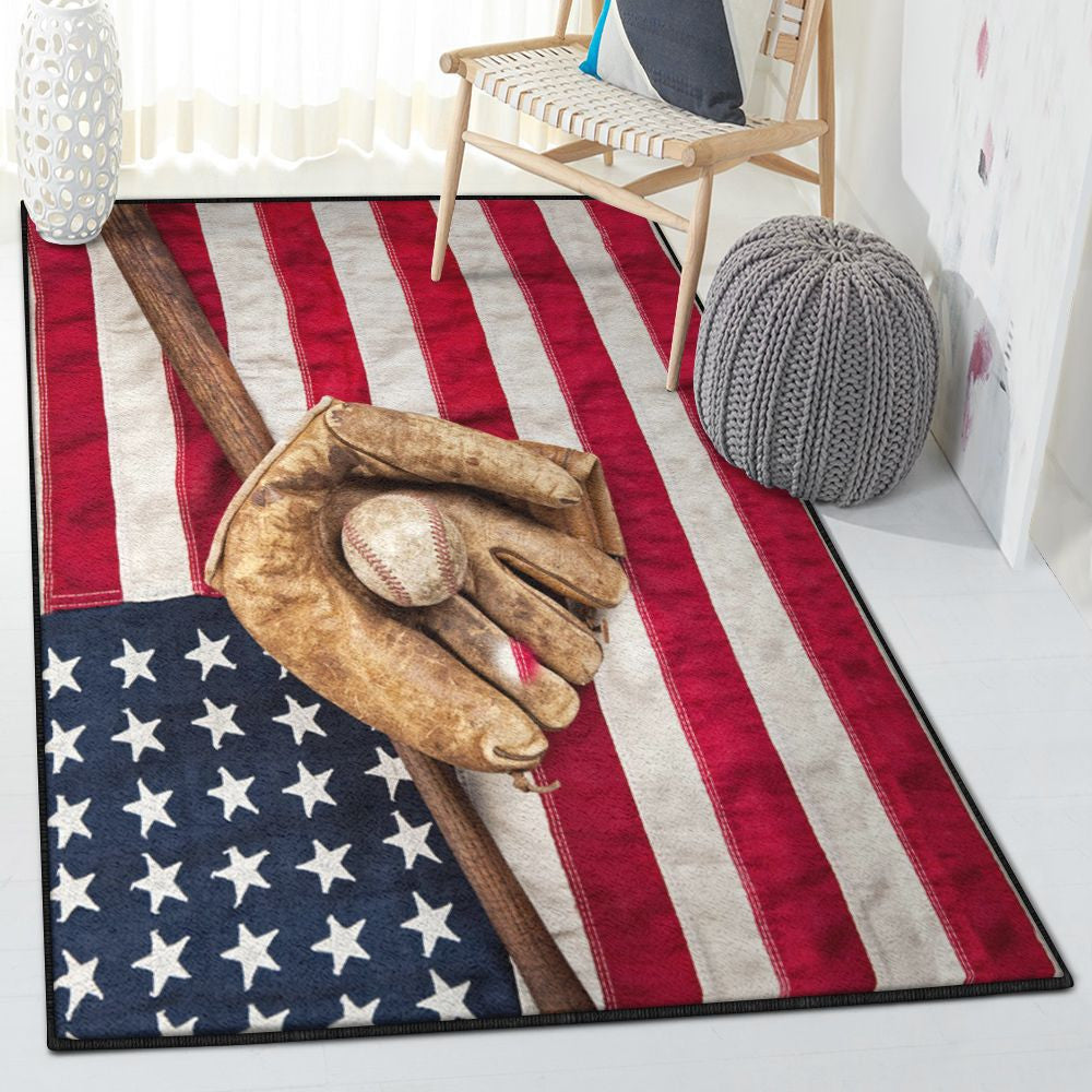 America Gifts Bedroom Rugs Baseball American Flag Rug Rectangle Rugs Washable Area Rug Non-Slip Carpet For Living Room Bedroom